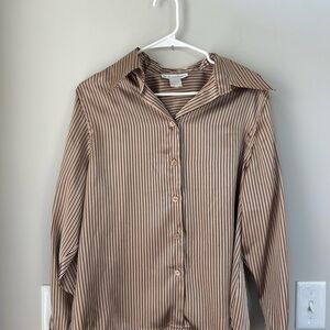 Satiny Striped Button Down Shirt - GOLD and BLACK